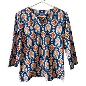 J MCLAUGHLIN TUNIC TOP L CATALINA CLOTH SPLIT NECK BOHEMIAN CASUAL CHIC TRAVEL